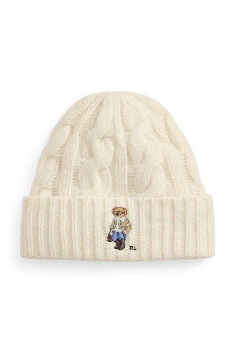 Polo Ralph Lauren Czapka beanie damska z wełną beżowa 455P23852
