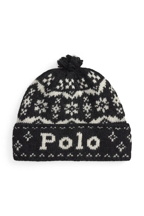 Polo Ralph Lauren Σκούφος με πομ πομ γυναικείος μάλλινος μαύρος 455P23851