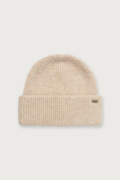 Barbour Czapka beanie damska z dodatkiem wełny beżowa LHA0648