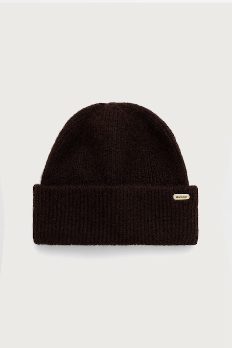 Barbour Czapka beanie damska z dodatkiem wełny brązowa LHA0648
