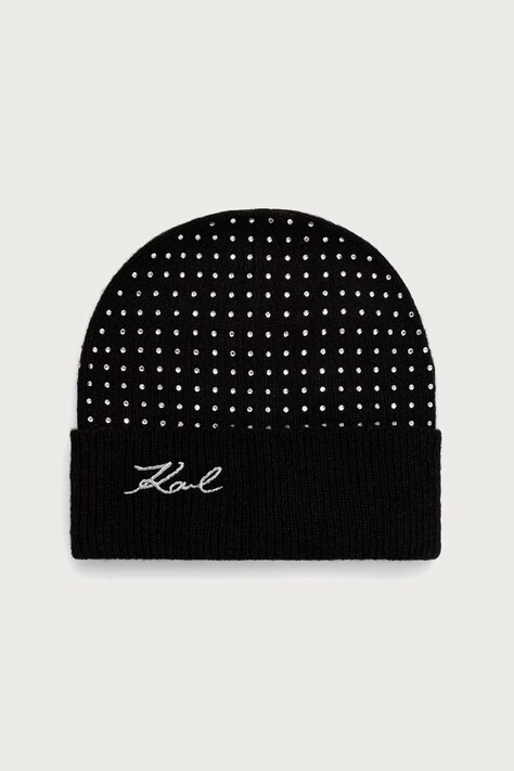 Karl Lagerfeld σκούφος beanie γυναικείος από πρόσμιξη μαλλιού μαύρος B4W33009