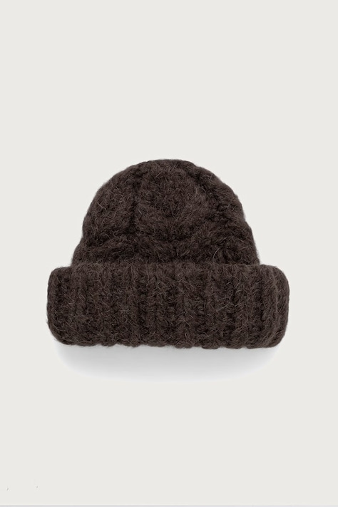 GANNI Beanie XXL czapka damska z wełną brązowa B3020308