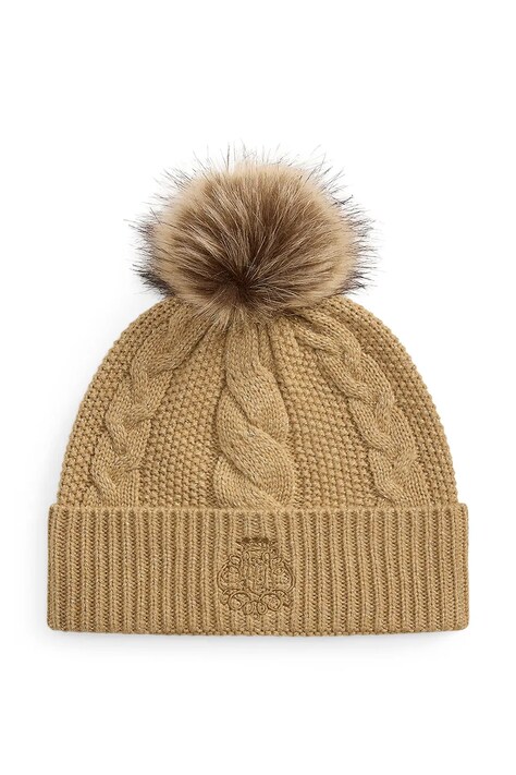 Lauren Ralph Lauren Czapka beanie damska z wełną brązowa 454P23548