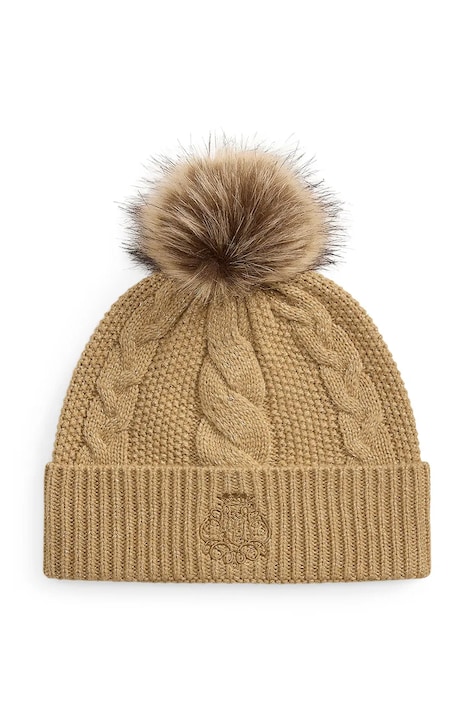 Lauren Ralph Lauren Czapka beanie damska z wełną brązowa 454P23548