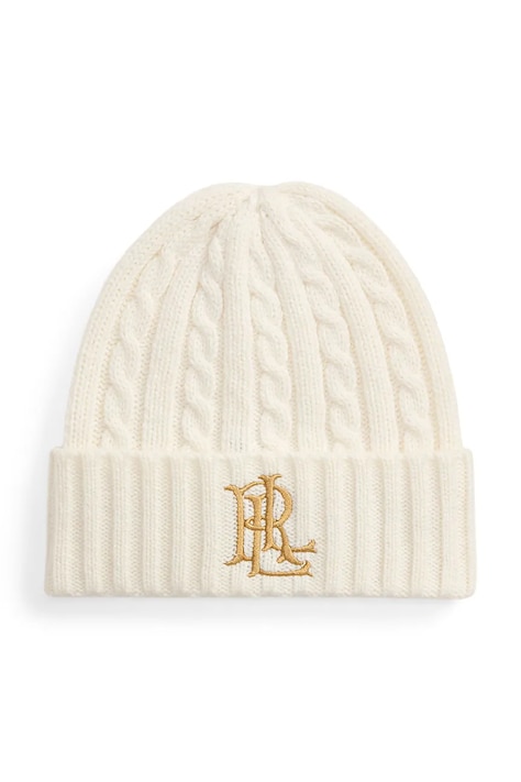 Lauren Ralph Lauren Czapka beanie damska z wełną beżowa 454P23505