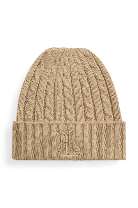 Lauren Ralph Lauren Czapka beanie damska z wełną beżowa 454P23505