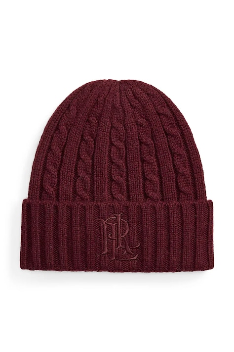 Lauren Ralph Lauren Czapka beanie damska z wełną bordowa 454P23505