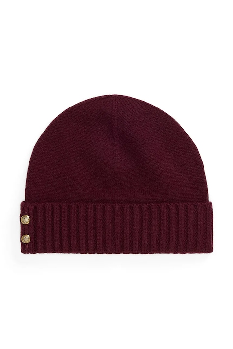 Lauren Ralph Lauren Czapka damska z dodatkiem wełny bordowa 454P04510