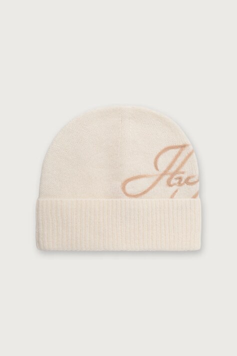 HUGO Czapka beanie damska z wełną Sesperry_Hat beżowa 50569947