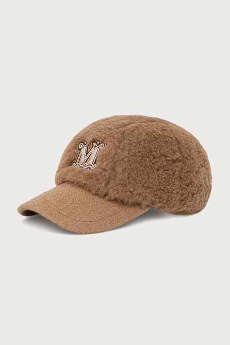 Max Mara Czapka z daszkiem z wełną damska brązowa 2624576032600