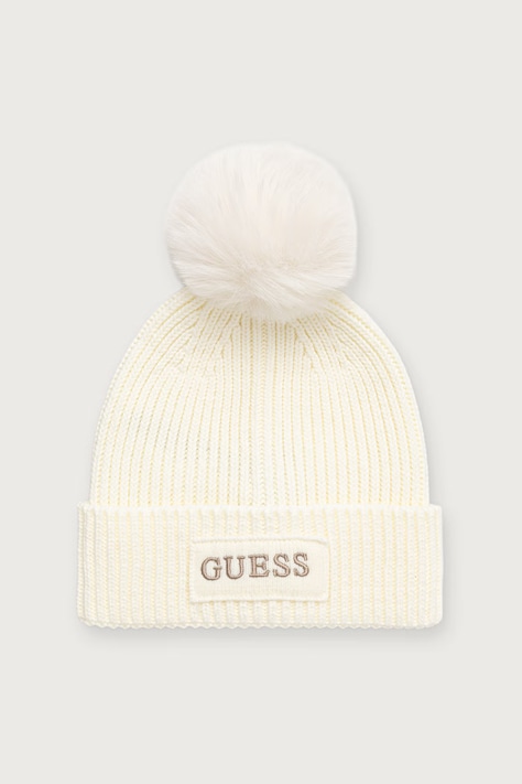 Guess Шапка з помпоном жіноча AMORETTE біла AW5650 WOL01