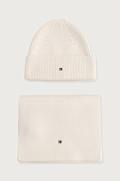 Tommy Hilfiger Kapa in šal ženska z dodatkom volne bež AW0AW19136