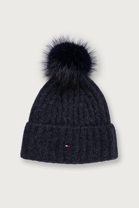 Tommy Hilfiger Шапка с помпон дамска с вълна тъмносиня AW0AW19330