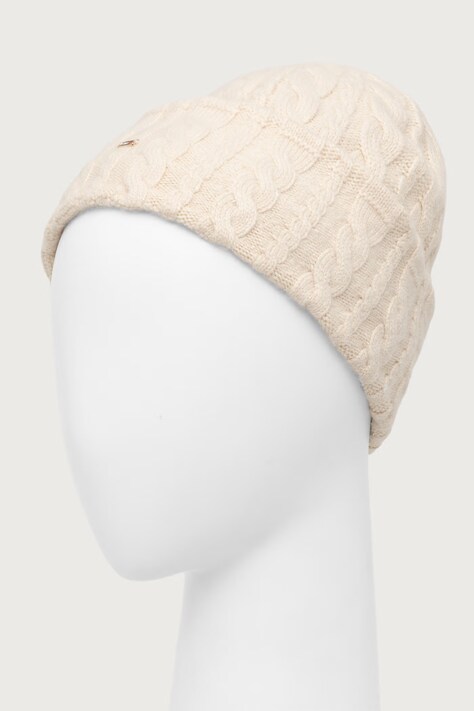 Tommy Hilfiger Czapka beanie damska z wełną beżowa AW0AW19111