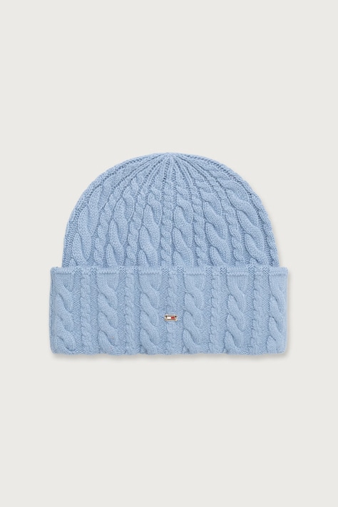 Tommy Hilfiger Čiapka beanie dámska s vlnou modrá AW0AW19111
