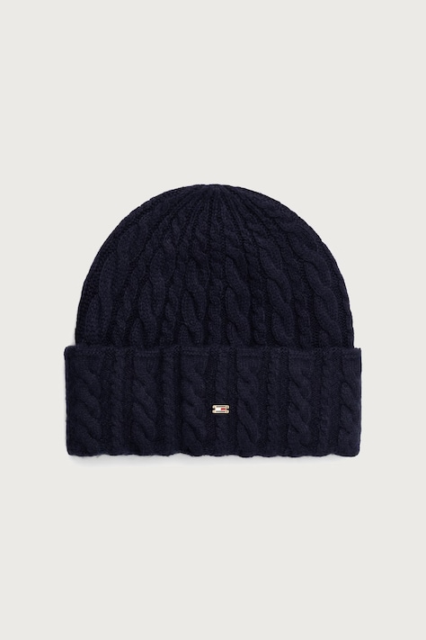 Tommy Hilfiger Beanie kapa ženska z volno mornarsko modra AW0AW19111