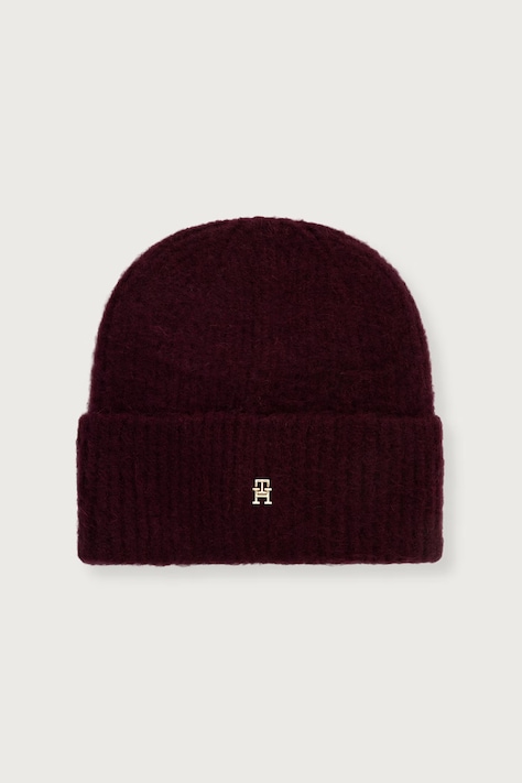 Tommy Hilfiger Beanie kapa ženska s vunom bordo AW0AW19104