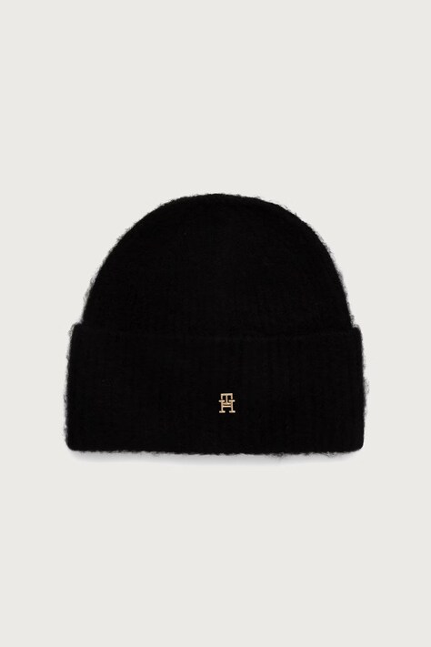 Tommy Hilfiger Czapka beanie damska z wełną czarna AW0AW19104