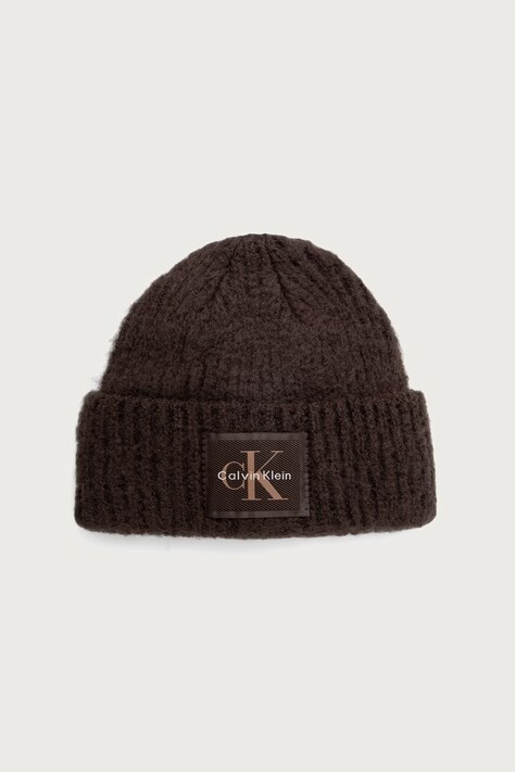 Calvin Klein Čiapka beanie dámska s prímesou vlny hnedá LV04F8104G