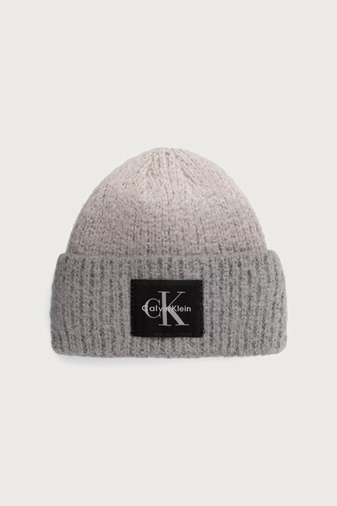Calvin Klein Čiapka beanie dámska s prímesou vlny sivá LV04F8102G
