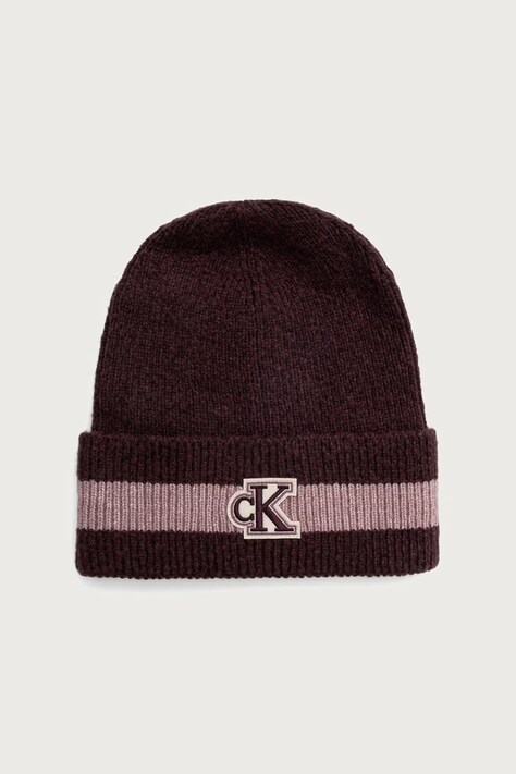 Calvin Klein Čiapka dámska s prímesou vlny burgundská LV04F8100G