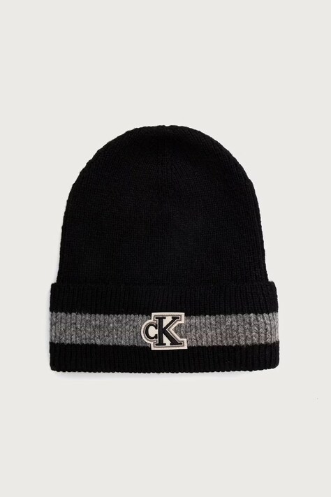 Calvin Klein Čiapka dámska s prímesou vlny čierna LV04F8100G