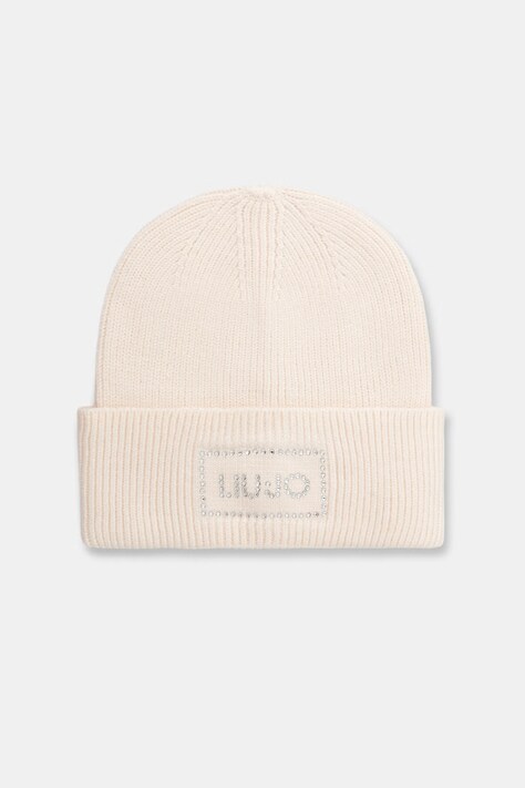 Liu Jo czapka beanie damska z dodatkiem wełny beżowa 2F6022 MA38S