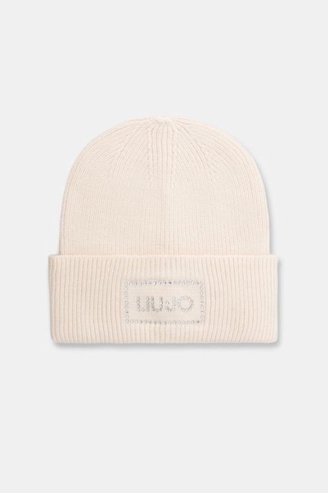 Liu Jo czapka beanie damska z dodatkiem wełny beżowa 2F6022 MA38S