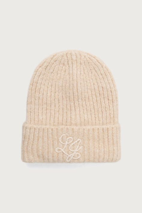 Liu Jo Czapka beanie damska z dodatkiem wełny beżowa 2F6019 MS053