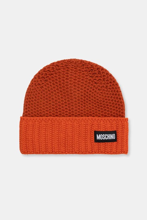 Moschino czapka damska z wełną pomarańczowa M3490 65482