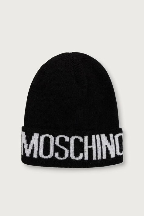 Moschino Czapka beanie damska z wełną czarna M3483 65477