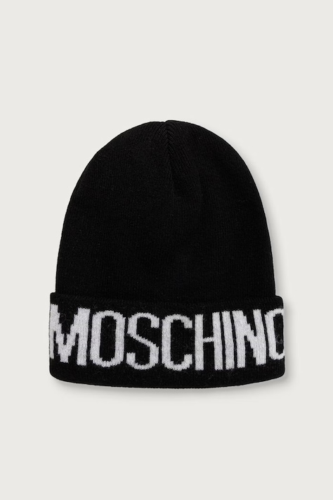 Moschino Czapka beanie damska z wełną czarna M3483 65477
