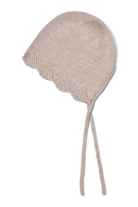 Wheat Czapka niemowlęca z wełny merino beżowa 7606-567