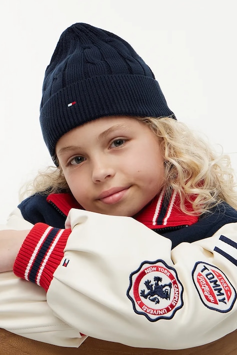 Tommy Hilfiger czapka beanie dziecięca bawełniana granatowa KA0KA00101