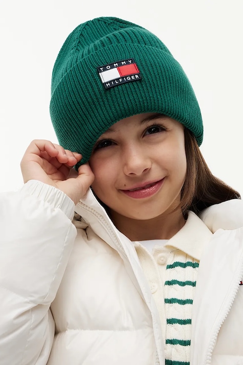 Tommy Hilfiger Czapka beanie dziecięca bawełniana zielona KA0KA00119