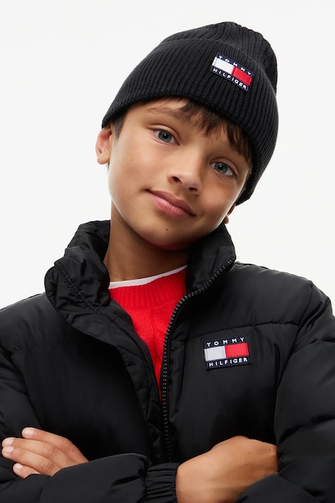 Tommy Hilfiger Czapka beanie dziecięca bawełniana czarna KA0KA00119