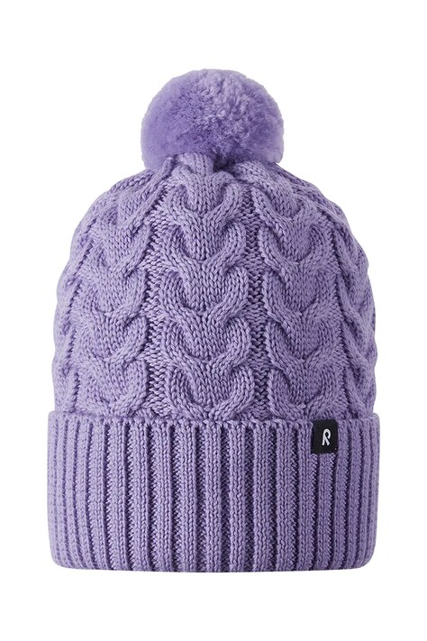 Reima Czapka z pomponem dziecięca z wełną merino Routii fioletowa 5300088C