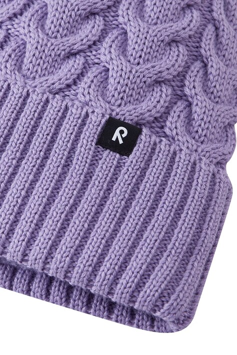 Reima Czapka z pomponem dziecięca z wełną merino Routii fioletowa 5300088C