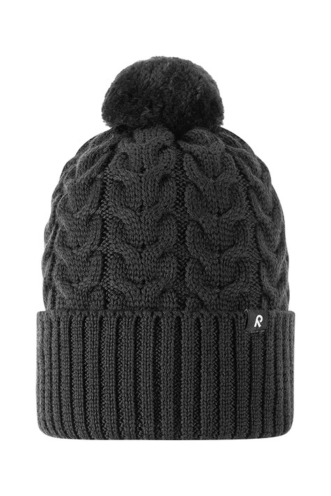 Reima Czapka z pomponem dziecięca z wełną merino Routii czarna 5300088C