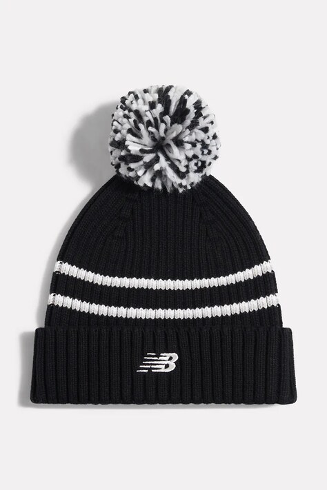 New Balance czapka z pomponem dziecięca bawełniana czarna AC0569L