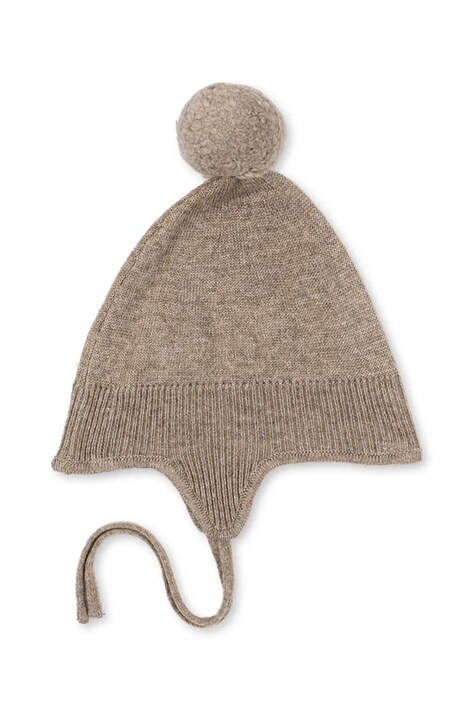 Konges Sløjd Czapka z pomponem dziecięca z wełną MATTOU KNIT HELMET brązowa KS106150