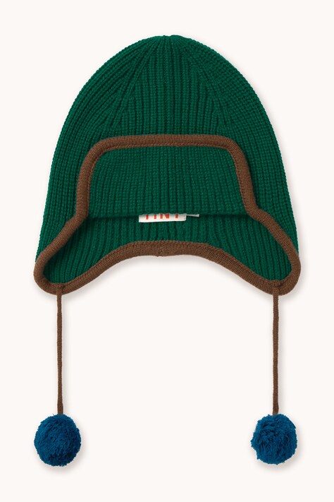 Tinycottons Czapka dziecięca wełniana POMPOM EARFLAP BEANIE zielona AW26-137