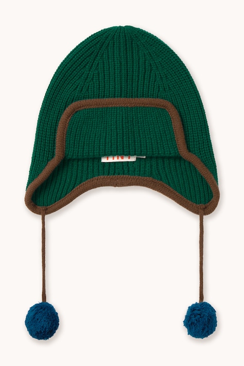 Tinycottons Czapka dziecięca wełniana POMPOM EARFLAP BEANIE zielona AW26-137