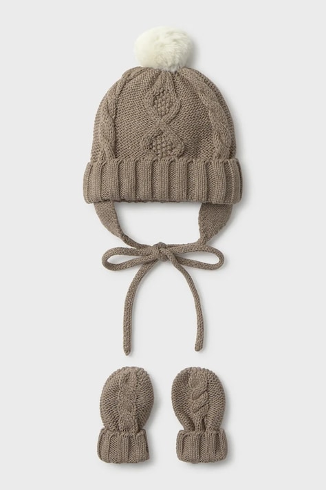 Mayoral Newborn Шапка с помпоном для младенцев с хлопком коричневая 9120