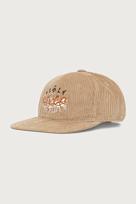 Drôle de Monsieur Czapka bejsbolówka męska sztruksowa Flat Drule Horses Embroidery beżowa M-CP219-CO336