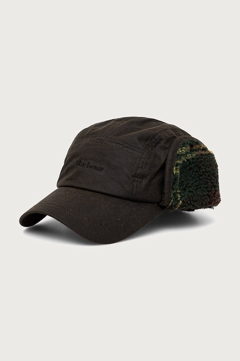 Barbour Czapka uszatka męska bawełniana zielona MHA0981