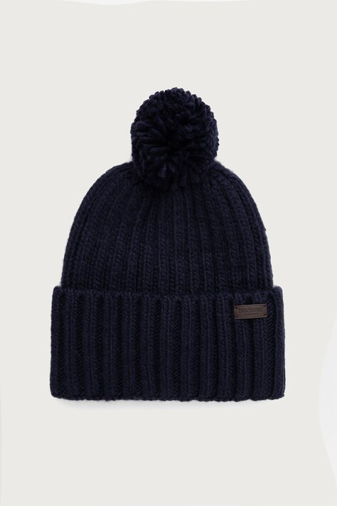 Barbour Czapka z pomponem męska z wełny granatowa MHA0905