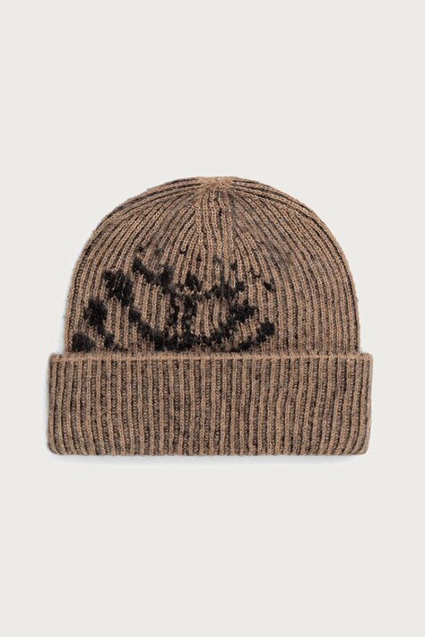 OAS Czapka beanie męska z dodatkiem wełny brązowa 805001.9261