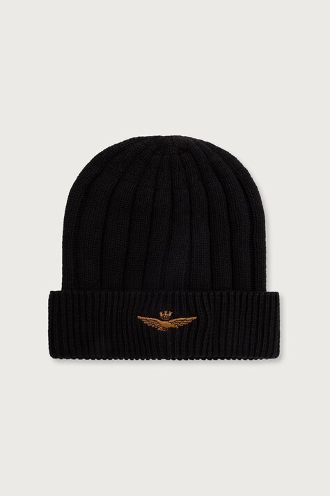 Aeronautica Militare Czapka beanie męska bawełniana czarna CU0098UL00485