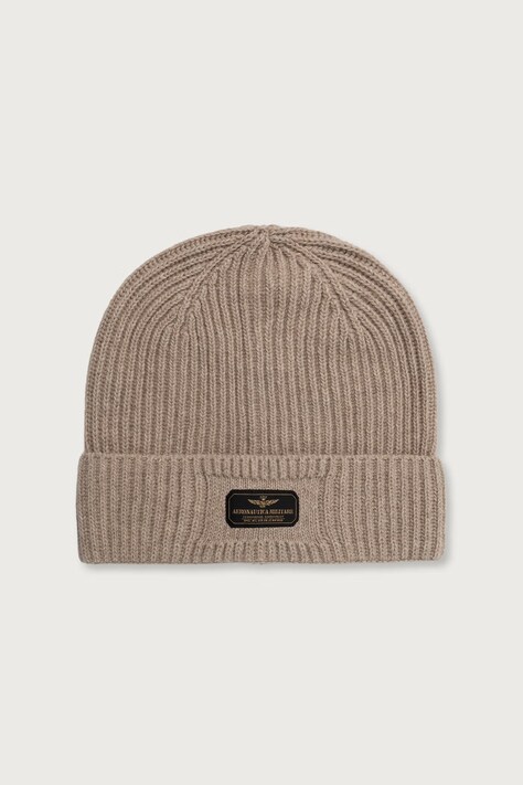 Aeronautica Militare Czapka beanie męska z dodatkiem wełny beżowa CU0096UL00491